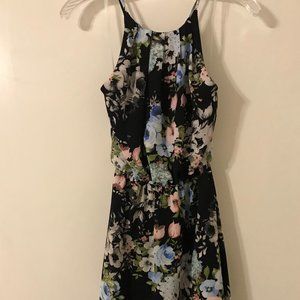 Flower pattern black dress